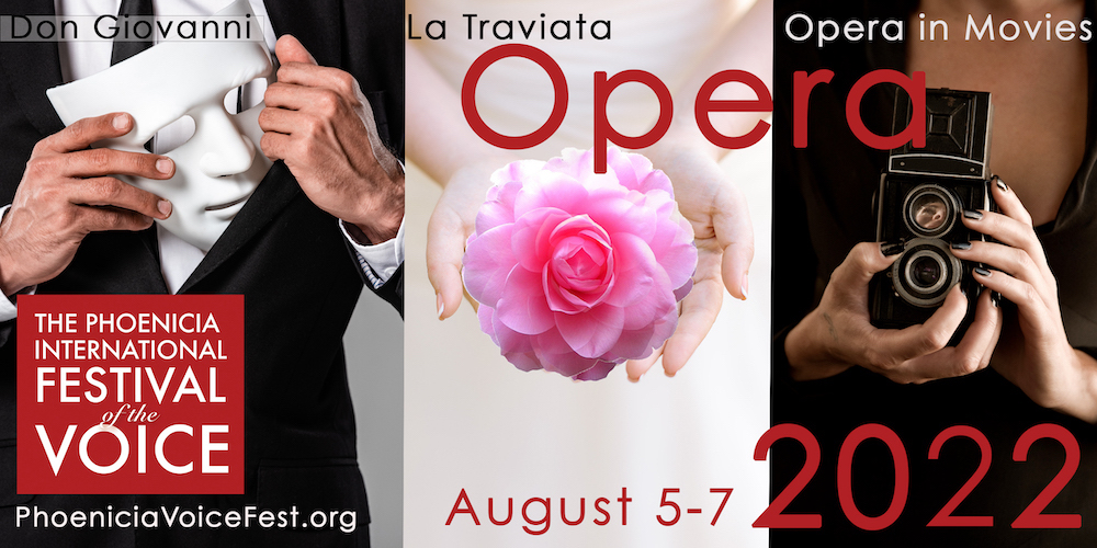 three photos of three different images and text promoting the Phoenicia Festival of the Voice