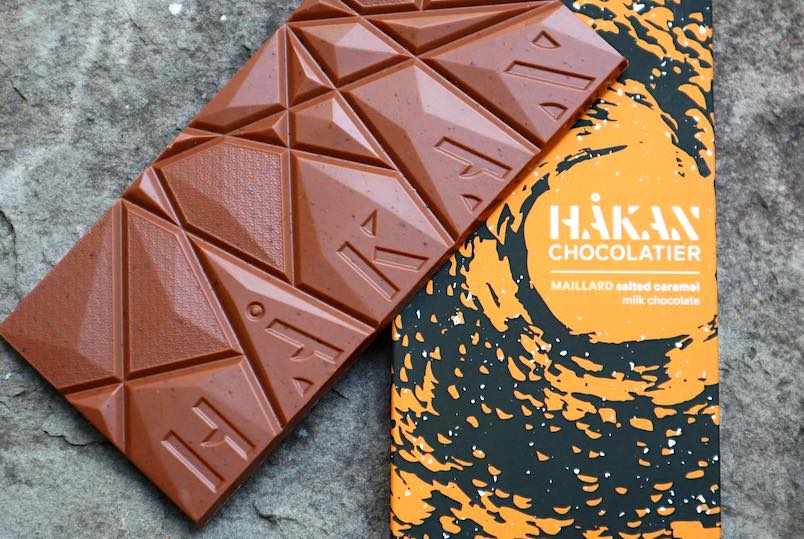 chocolate bar with wrapping from Hakan Chocolatier