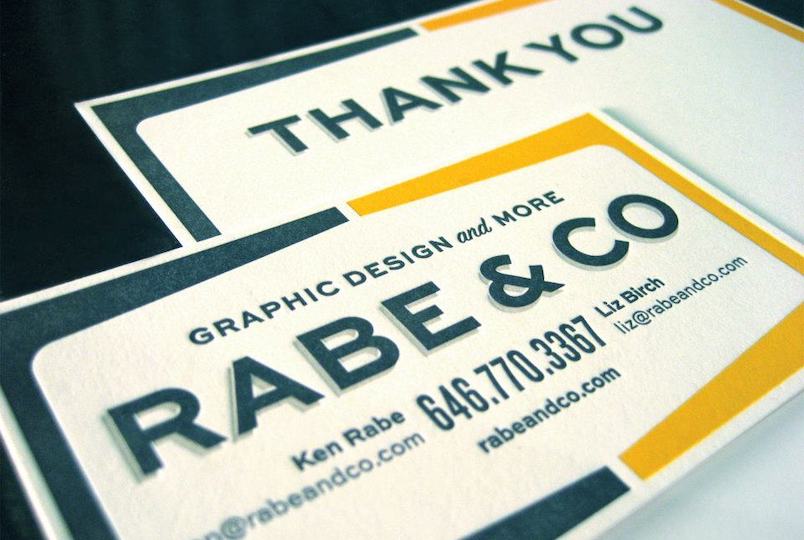 examples of business cards that are created by the design company "Rabe & Company"