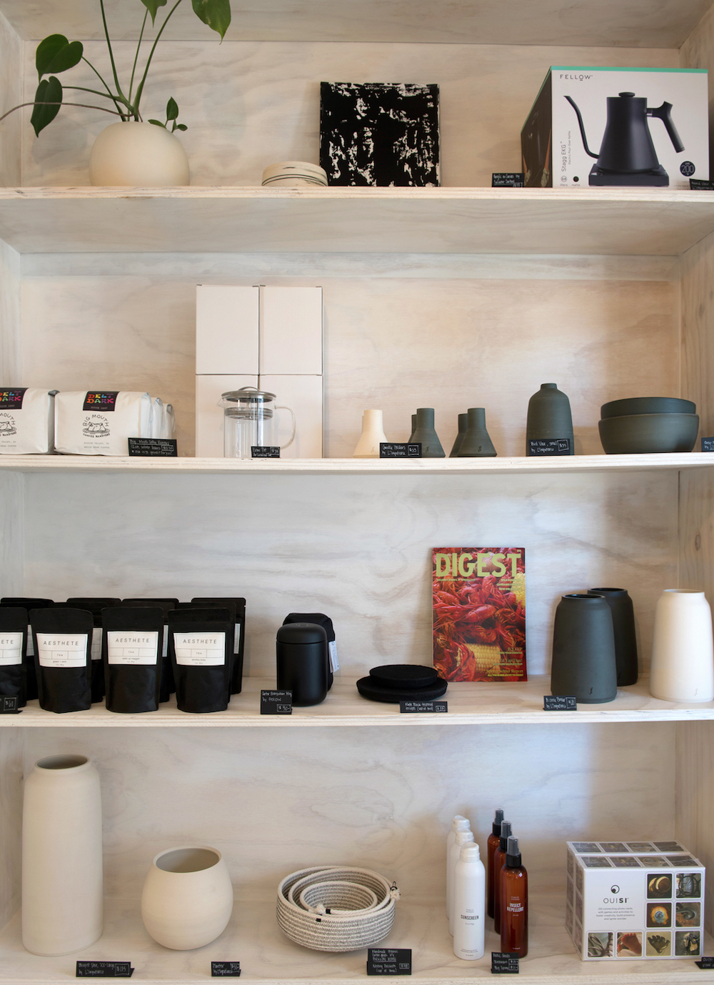 shelves of coffee related products and art