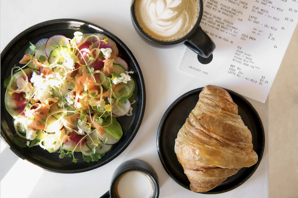 salad, coffee and croissant