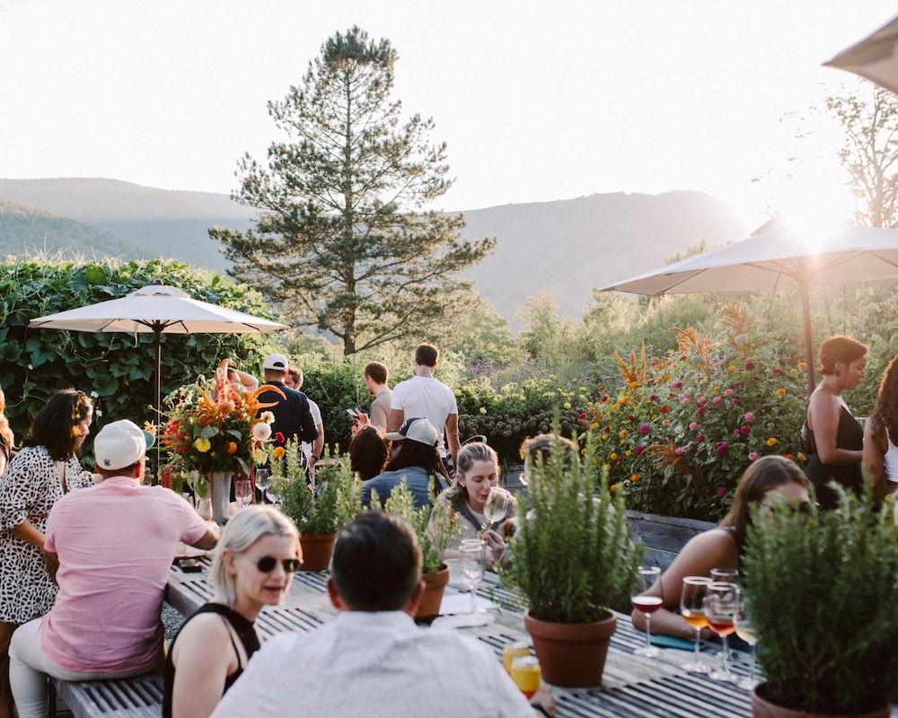 Outside on the Blue Patio at Scribner's Lodge