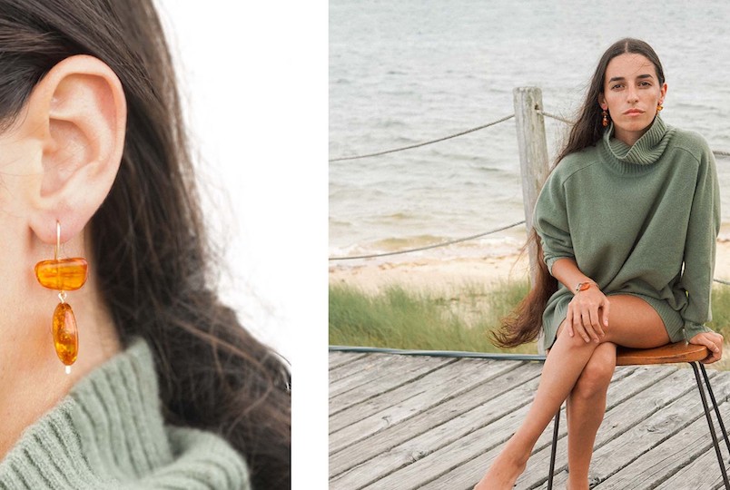fashion shots of woman with earrings and a sweater