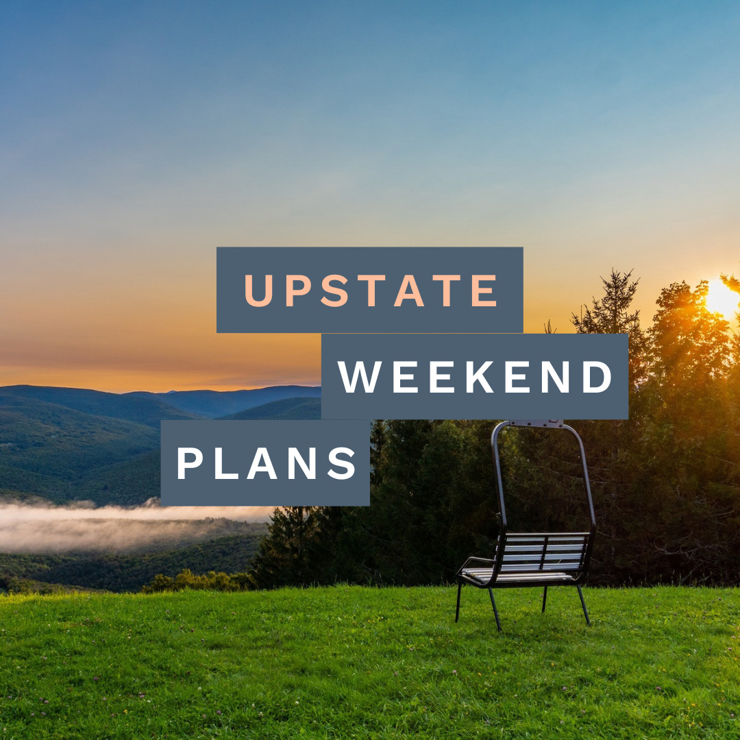 Upstate Weekend Plans with sunset view from top of mountain