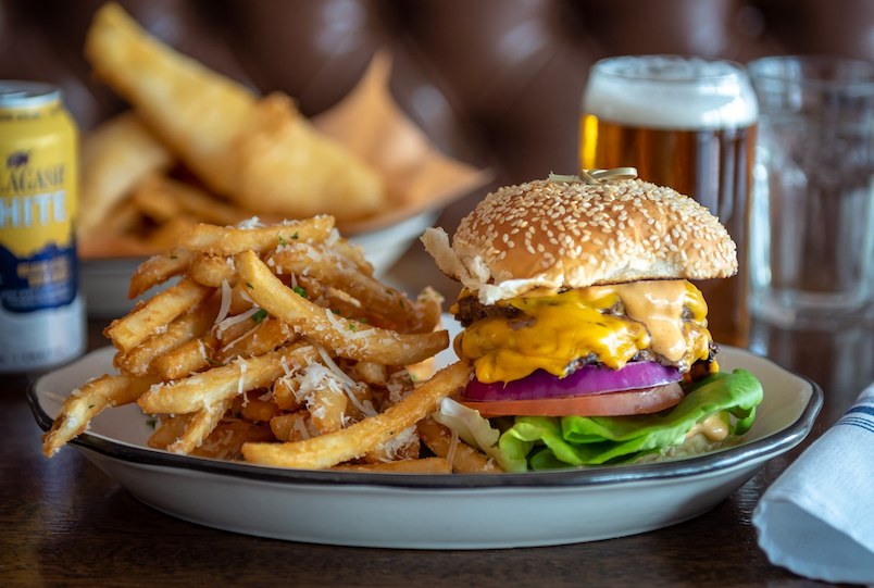 a cheeseburger with fries on a plate from The Dutch in Saugerties NY