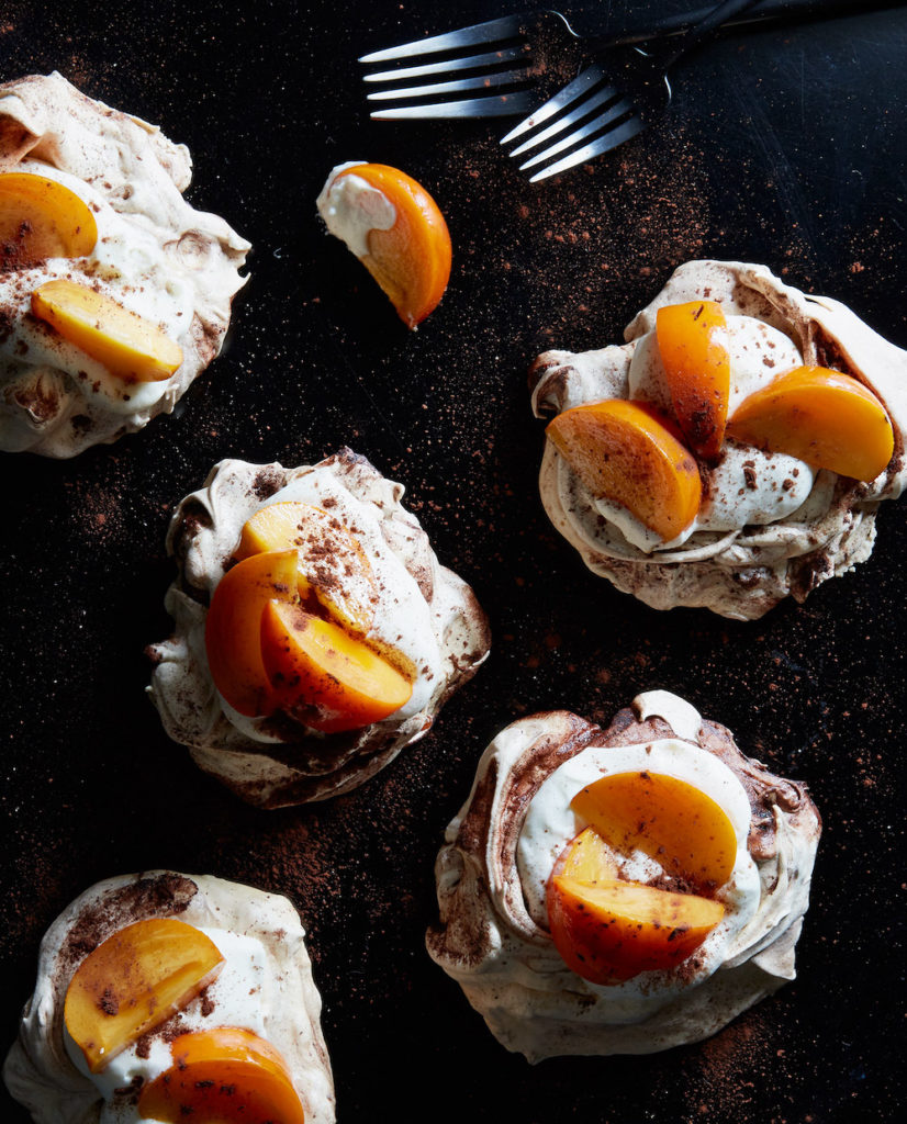 Persimmon pavlovas desserts styled by Food Stylist Liza Jernow in Kerhonkson, NY