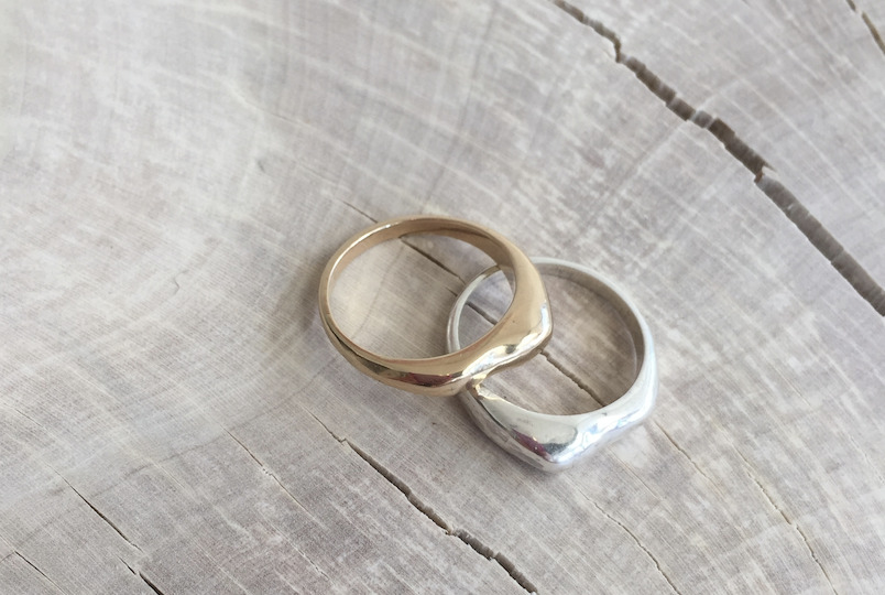 two hanmade rings by Rebecca Peacock Jeweler in Kingston NY