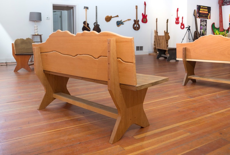 Some handmade benches, lamps and guitars made by Rennie Cantine Design in Woodstock NY
