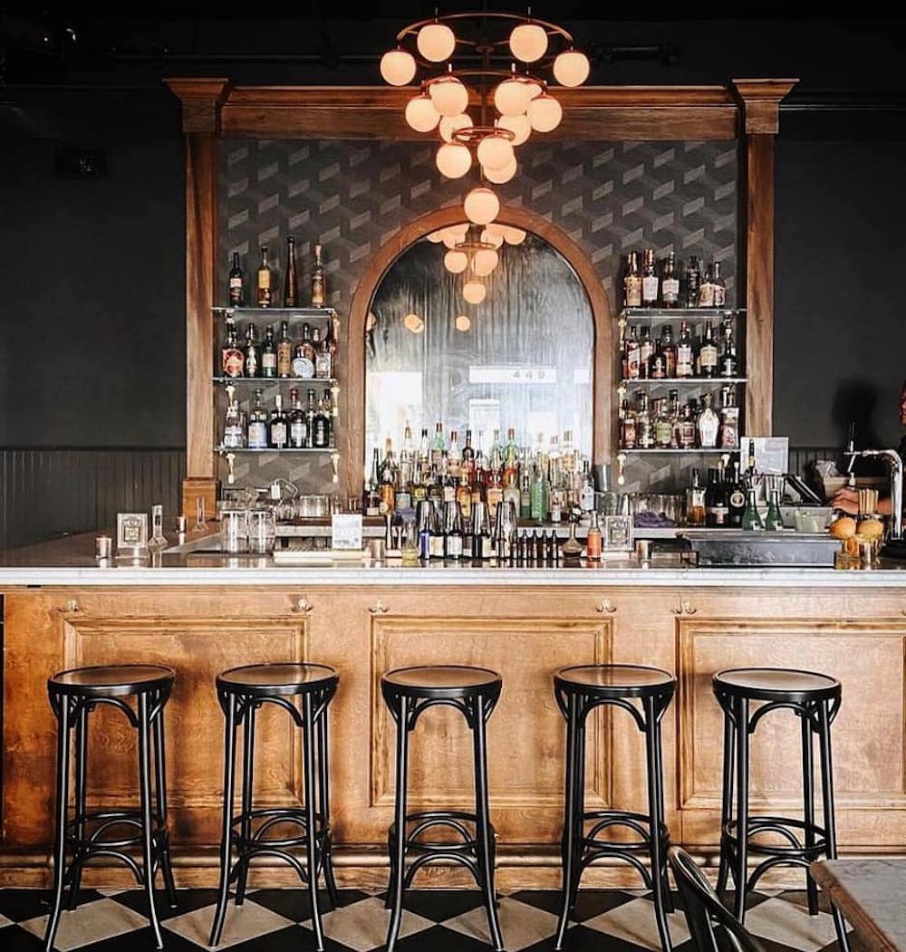 The bar and chandelier at Wonderbar in Beacon NY