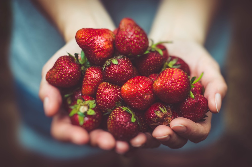 handful of strawberries for Community Building Through Volunteers blog by Jenny Wonderling and Inside+Out Upstate NY in the Hudson Valley