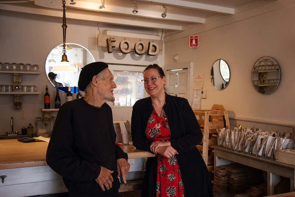 Artist and Musician Michael Esposito at the Garden Cafe with owner Leah