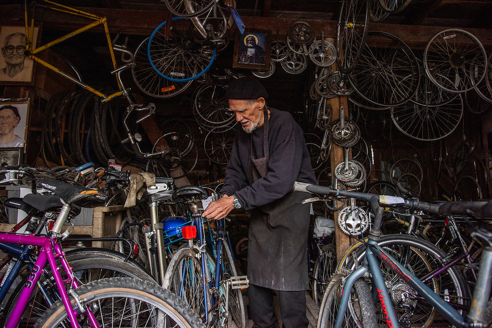 Michael Esposito in the Old Spokes Home Bike Shop Woodstock NY