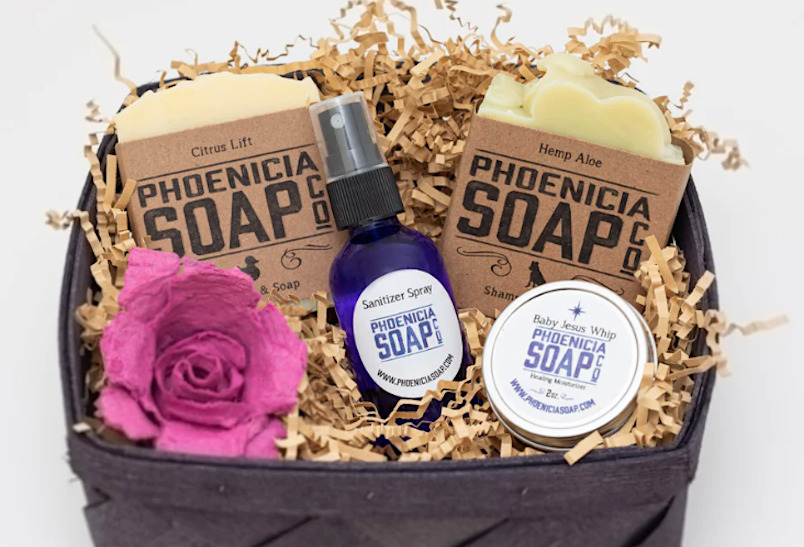 Basket of Sopa productsPhoenicia Soap Co in Shokan NY