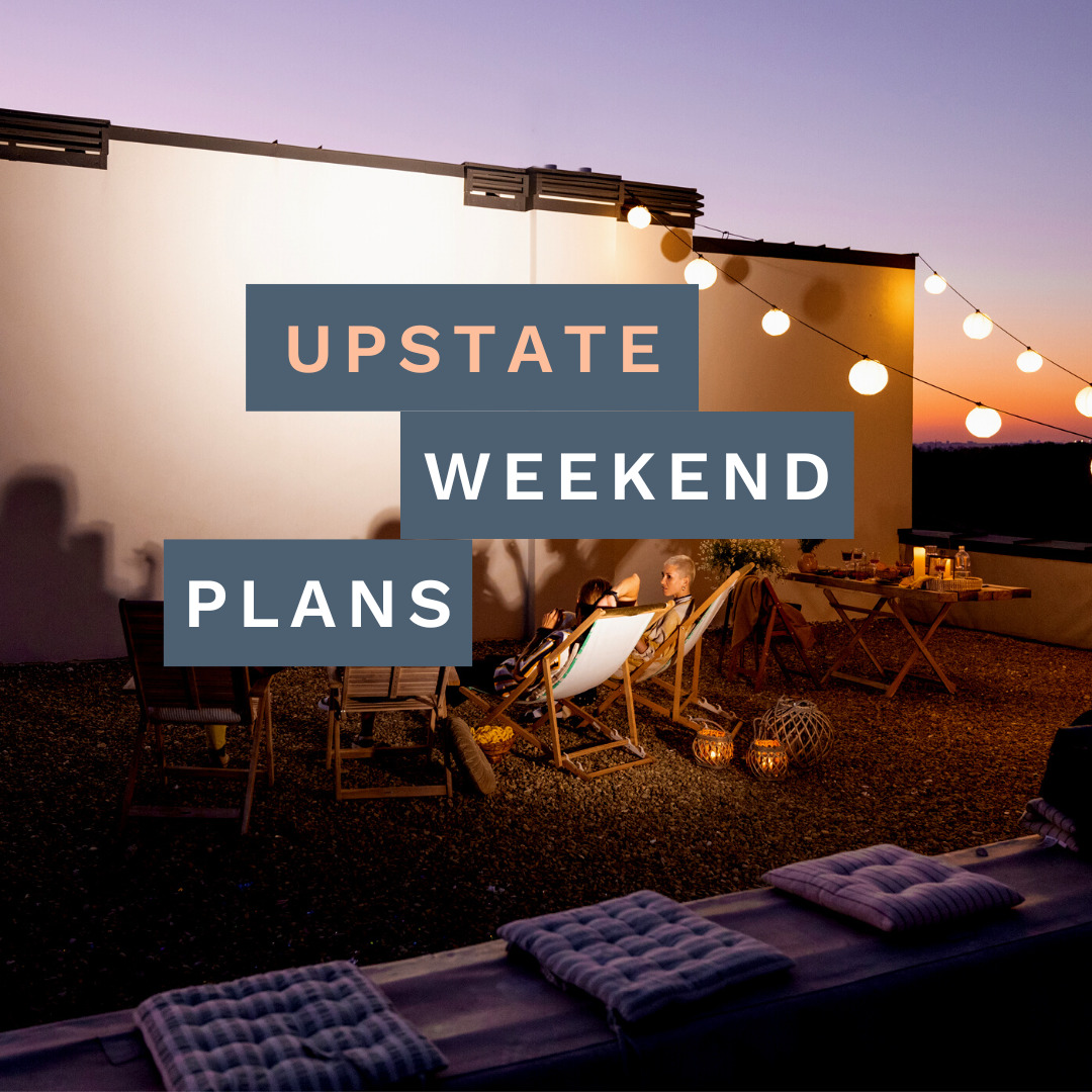 Film goers with the "Upstate Weekend Plans" text written across the photo for the Hudson Valley, NY